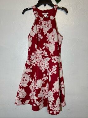 Trixxi Red Floral Halter Dress with Cream Print